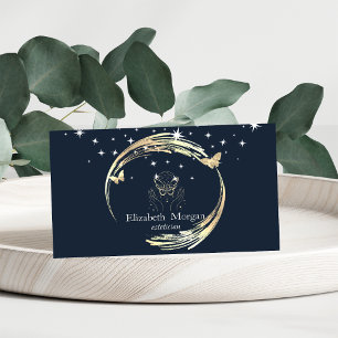 Elegante Gouden Cirkels Vlinders Sterren Blauw Visitekaartje