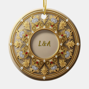 Elegante Gouden Cirkelvormige Lijst Keramisch Ornament