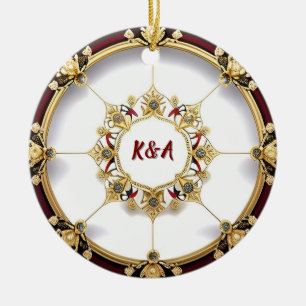 Elegante Gouden Cirkelvormige Lijst Keramisch Ornament