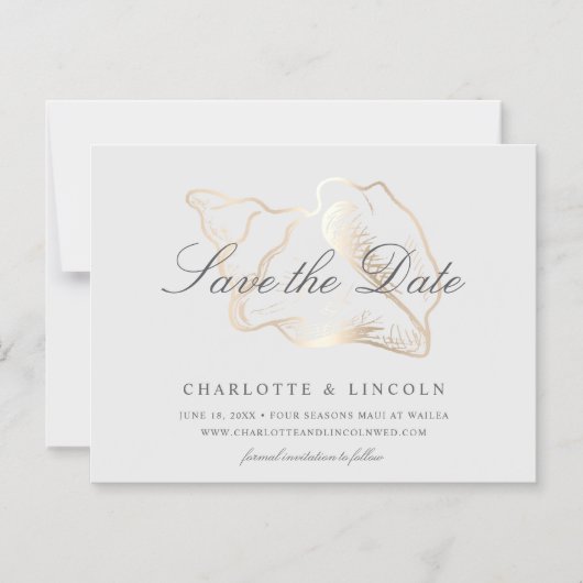 Elegante Gouden Conch Hoorn Trouw Save the Date Magnetische Uitnodiging (Voorkant)