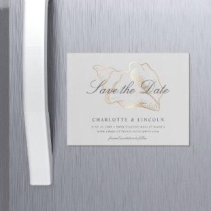 Elegante Gouden Conch Hoorn Trouw Save the Date Magnetische Uitnodiging