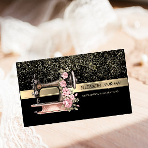 Elegante gouden confetti, antieke naaimachine visitekaartje