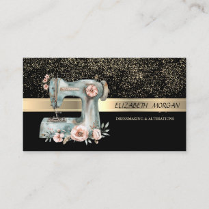 Elegante gouden confetti, bloem-naaimachine visitekaartje