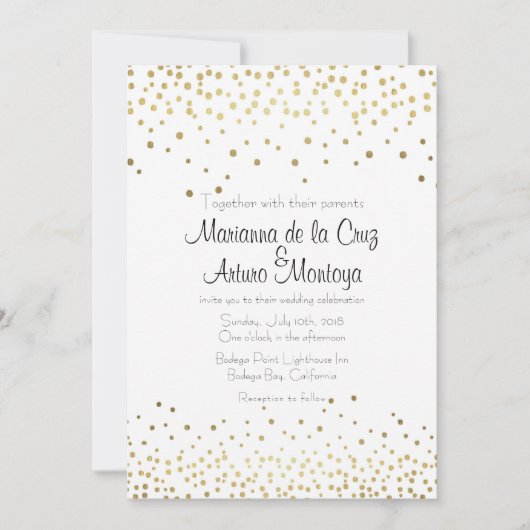 Elegante gouden Confetti huwelijksuitnodiging Kaart (Voorkant)