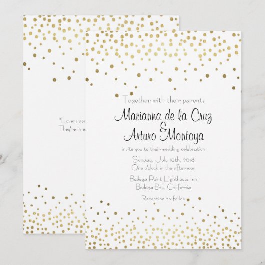 Elegante gouden Confetti huwelijksuitnodiging Kaart (Voorkant / Achterkant)
