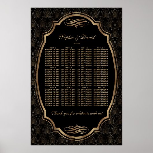 Elegante gouden confetti-liefde bordeaux zitplaats poster (Voorkant)