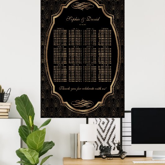 Elegante gouden confetti-liefde bordeaux zitplaats poster (Thuiskantoor)