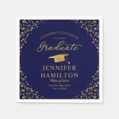 Elegante gouden Confetti op blauw Afstuderen Servet (Voorkant)