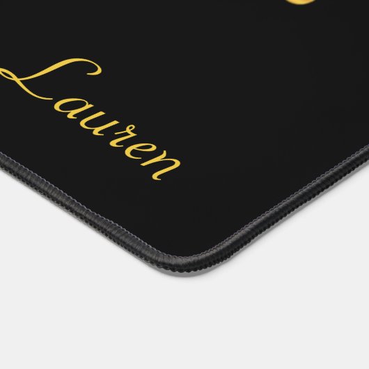 Elegante gouden Confetti op zwart gepersonaliseerd Bureaumat (Hoek)