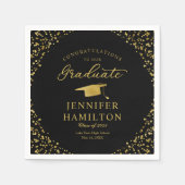 Elegante gouden Confetti op zwarte Afstuderen serv Servet (Voorkant)