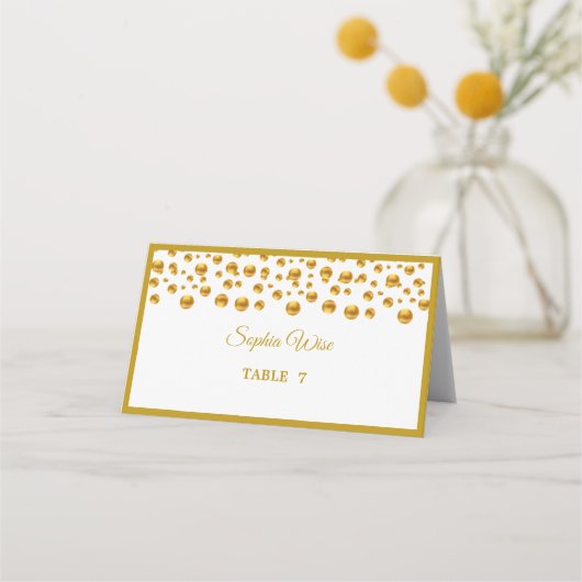 Elegante gouden confetti plaatskaartje (Voorkant)