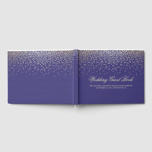 Elegante gouden Confetti Stippen Navy Wedding Gastenboek (Volledig)