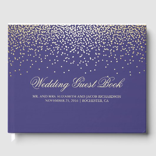 Elegante gouden Confetti Stippen Navy Wedding Gastenboek (Voorkant)