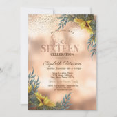 Elegante gouden Confetti, Zonnebloemen Sweet 16 Kaart (Voorkant)