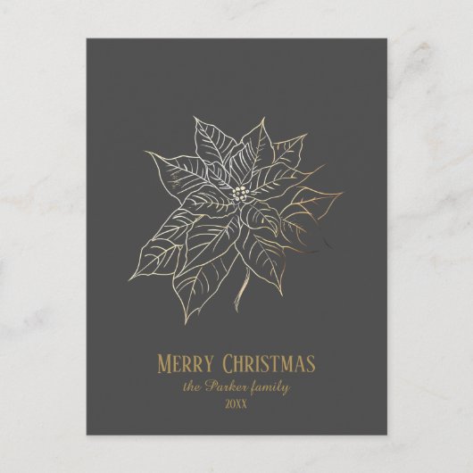 Elegante gouden contour poinsettia op donkere acht feestdagenkaart (Voorkant)