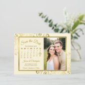Elegante gouden & crèmekleurige kalender & foto br save the date (Staand voorkant)