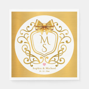 Elegante Gouden Crest Vintage Monogram Huwelijksgu Servet
