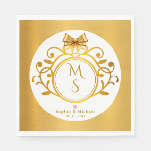 Elegante Gouden Crest Vintage Monogram Huwelijksgu Servet