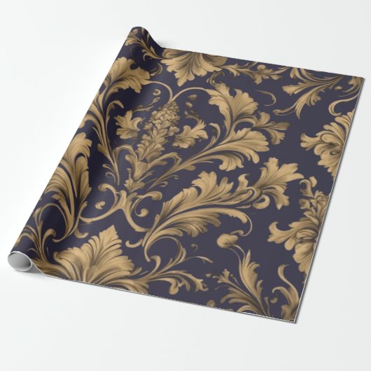 Elegante gouden  Damask Cadeaupapier (Uitgerold)
