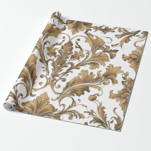 Elegante gouden  Damask Cadeaupapier (Uitgerold)