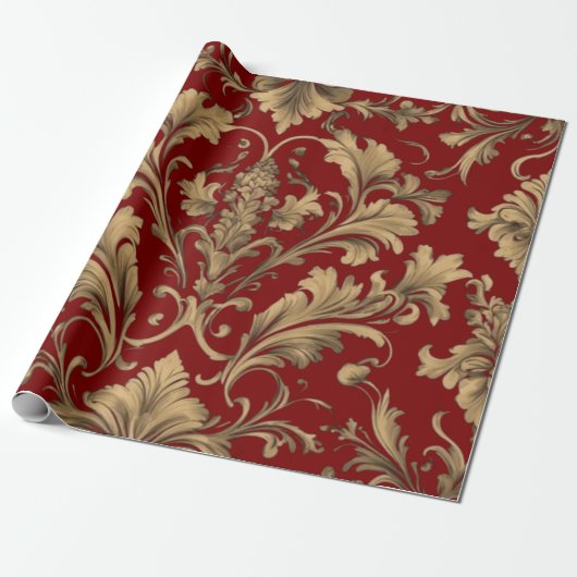 Elegante gouden Damask Cadeaupapier (Uitgerold)