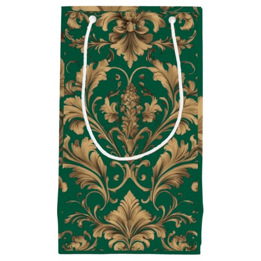 Elegante gouden  Damask Gift Bag Klein Cadeauzakje (Voorkant)