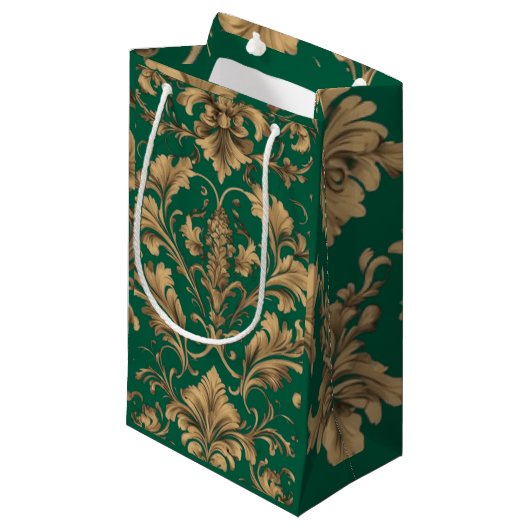 Elegante gouden  Damask Gift Bag Klein Cadeauzakje (Voorkant Gekanteld)