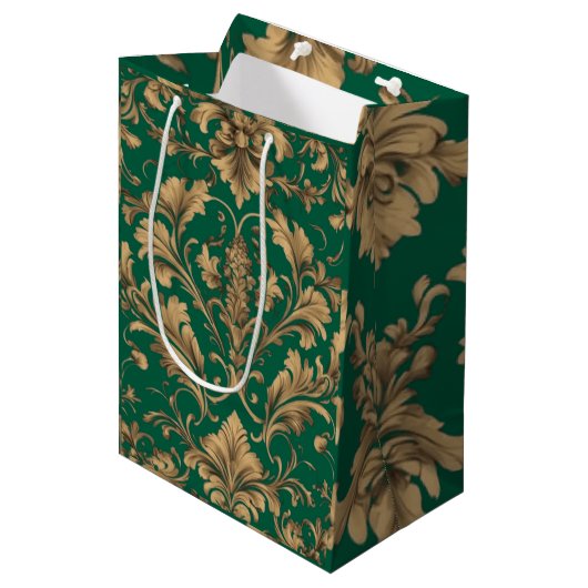 Elegante gouden  Damask Medium Cadeauzakje (Voorkant Gekanteld)