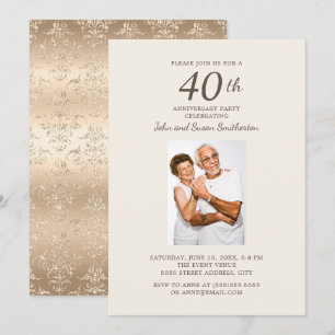 Elegante Gouden Damast 40e Huwelijksverjaardag Fot Kaart
