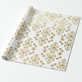 Elegante Gouden Damast Bloem Motief Trouw Verpakki Cadeaupapier