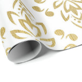 Elegante Gouden Damast Bloempatroon Huwelijksverpa Cadeaupapier (Rol Hoek)