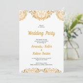 Elegante gouden damast bruiloft uitnodiging (Staand voorkant)