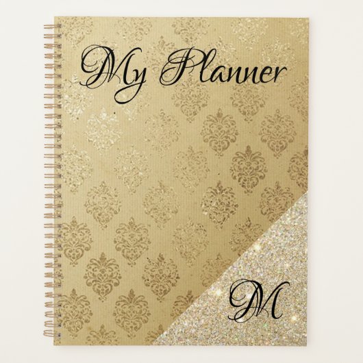 Elegante gouden damast en faux glitter planner (Voorkant)
