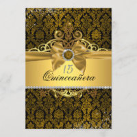 Elegante gouden damast quinceanera uitnodigen