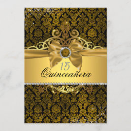 Elegante gouden damast Quinceanera uitnodiging