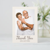 Elegante gouden damast roomkleurige huwelijksverja bedankkaart (Staand voorkant)