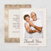 Elegante gouden damast roomkleurige huwelijksverja bedankkaart (Voorkant / Achterkant)