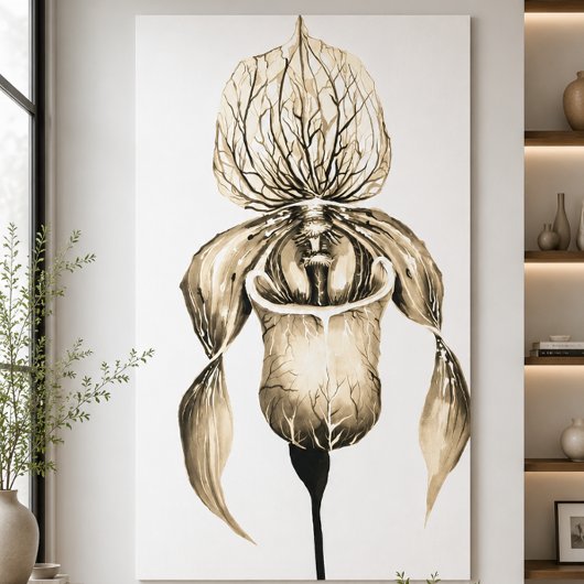 Elegante Gouden Damesorchidee Botanisch  Canvas Afdruk
