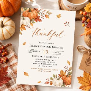 Elegante Gouden Dankbare Herfst Thanksgiving Diner Kaart