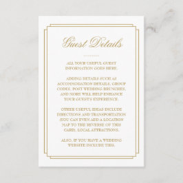 Elegante gouden Deco-huwelijksgastdetails Informatiekaartje