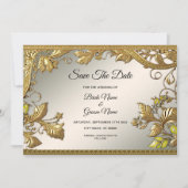 Elegante gouden decoratieve bloem Save the Date (Voorkant)