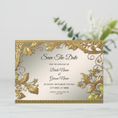 Elegante gouden decoratieve bloem Save the Date (Staand voorkant)