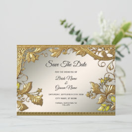 Elegante gouden decoratieve bloem Save the Date