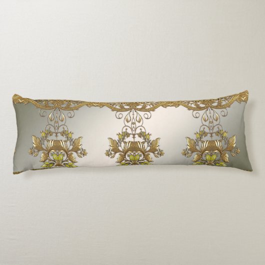 Elegante gouden decoratieve bloemen lichaam kussen (Achterkant)