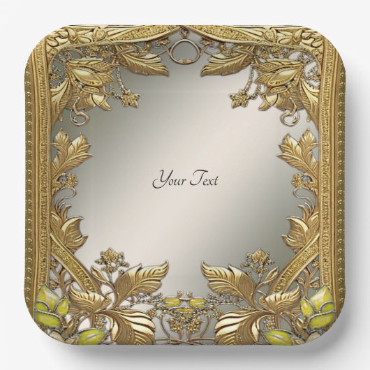 Elegante gouden decoratieve bloemen papieren bord (Voorkant)