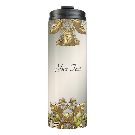 Elegante Gouden Decoratieve Bloemen Thermische Tum Thermosbeker (Voorkant)
