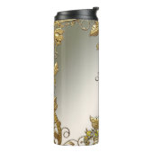 Elegante Gouden Decoratieve Bloemen Thermische Tum Thermosbeker (Gedraaid links)