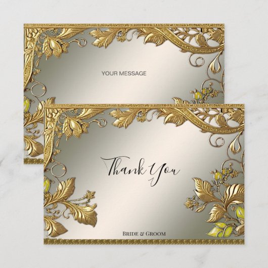 Elegante gouden decoratieve bloemenbedankkaart bedankkaart (Voorkant / Achterkant)