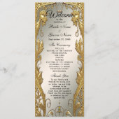 Elegante gouden decoratieve bloemenbruiloft progra programmakaart (Voorkant)