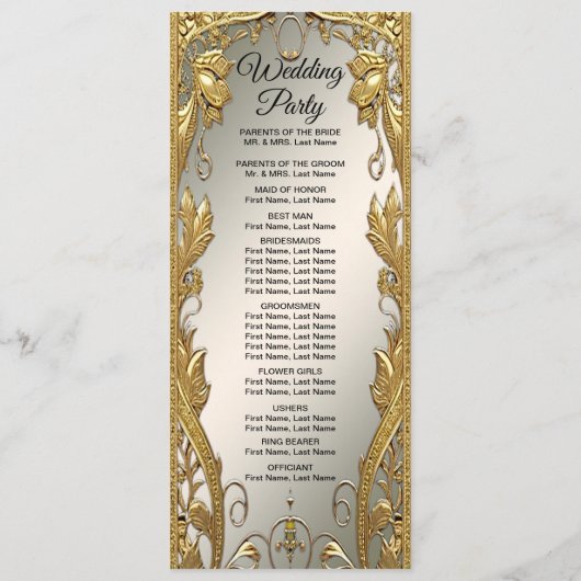 Elegante gouden decoratieve bloemenbruiloft progra programmakaart (Achterkant)